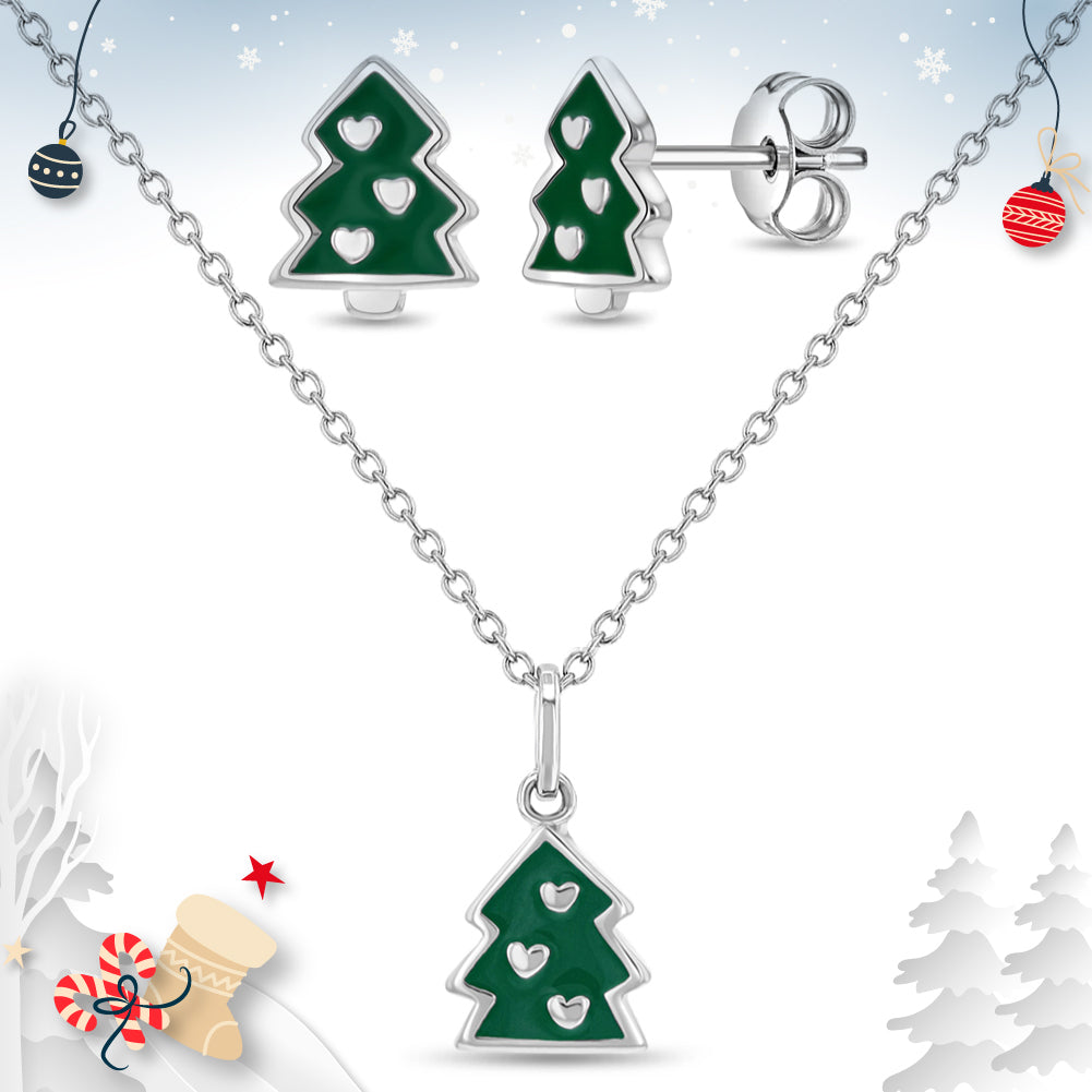 Festive Christmas Tree Kids / Children's / Girls Jewelry Set - Sterling Silver