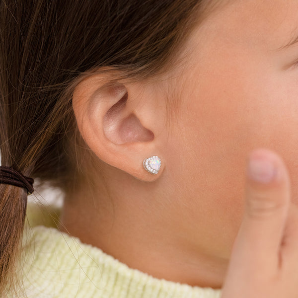 Opal Button 4mm Baby / Toddler / Kids Earrings Screw Back - Sterling Silver