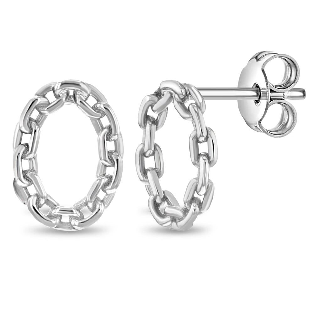 Chained Oval Women's Earrings - Sterling Silver