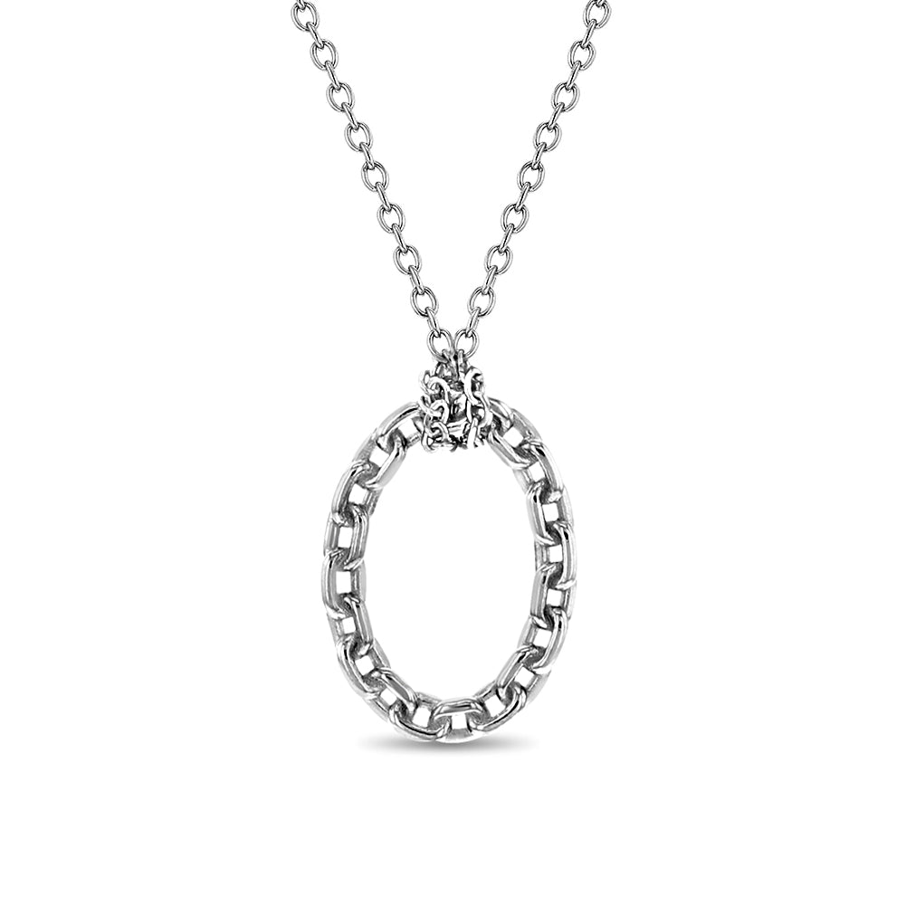 Chained Oval 16"-17.5" Women's Pendant/Necklace Link Chain - Sterling Silver