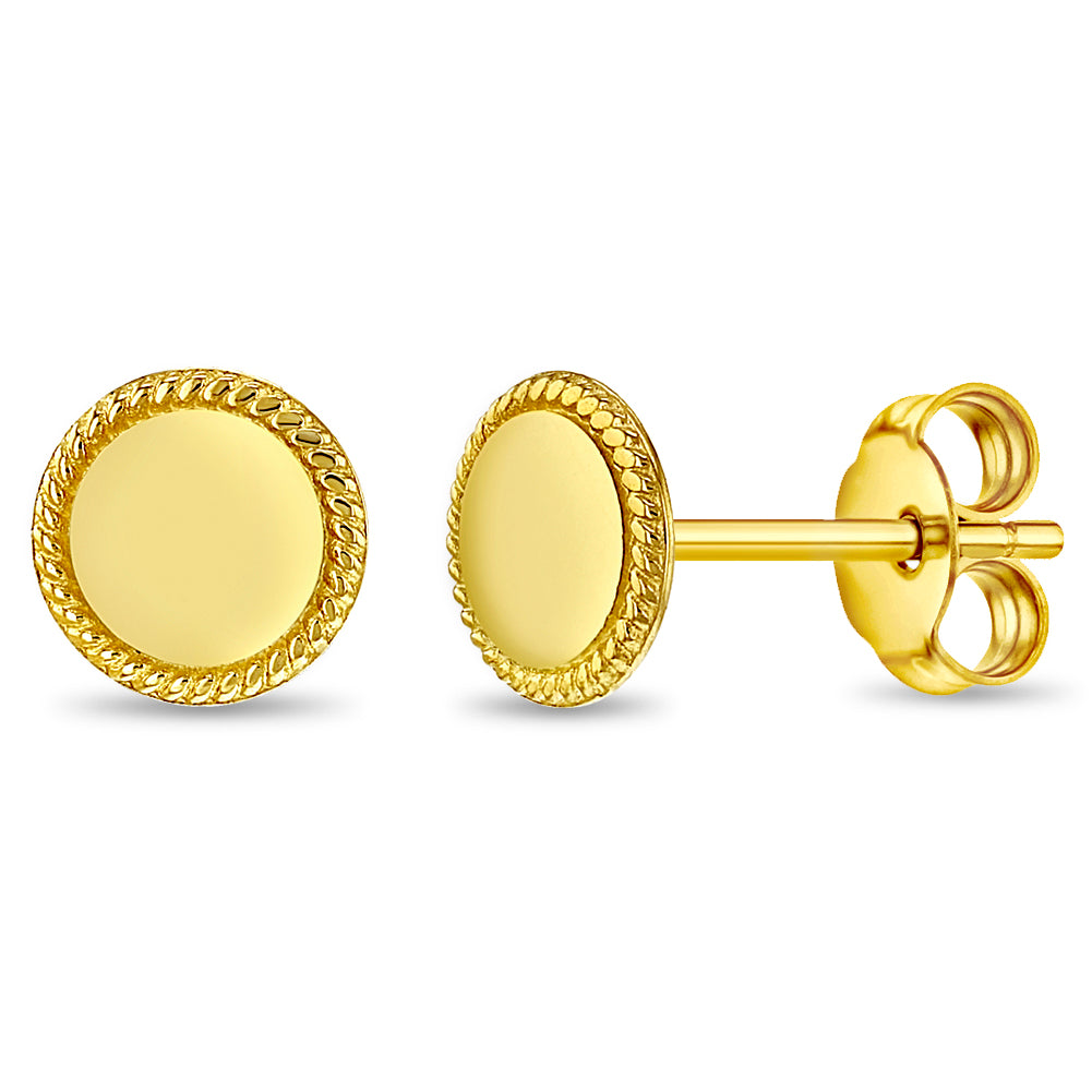 14k Gold Braided Edge Engravable Women's Earrings