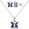 925 Sterling Silver Shiny Purple Cubic Zirconia Butterfly Jewelry Set for Young Girls