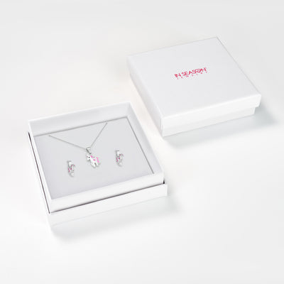 925 Sterling Silver Beautiful Pink & White Enamel Unicorn Jewelry Set for Young Girls