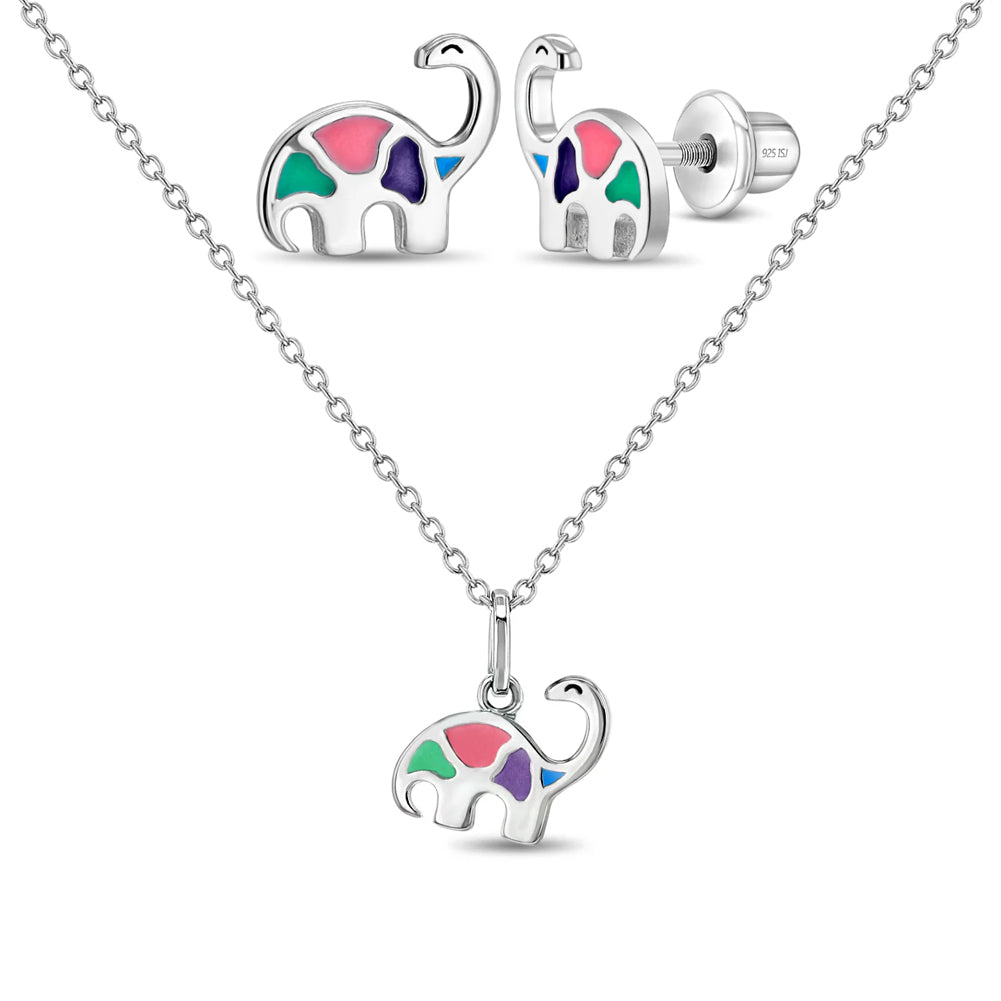 My Dinosaur Friend Kids / Children's / Girls Jewelry Set Enamel - Sterling Silver
