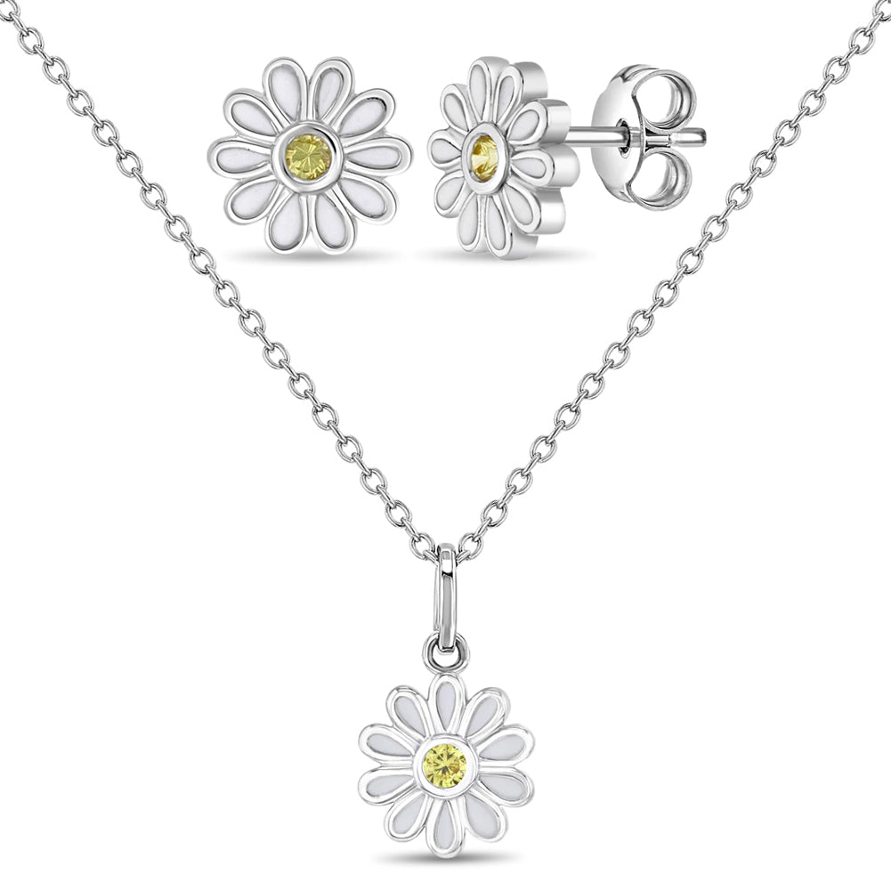 925 Sterling Silver The Perfect Daisy Necklace Jewelry Set For Young Girls