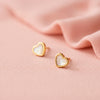 14k Gold Mother of Pearl Heart Baby / Toddler / Kids Earrings Safety Screw Back Bezel