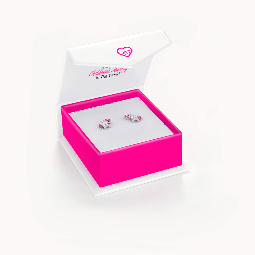 Tiny Pink Kids / Children's / Girls Earrings Enamel - Sterling Silver