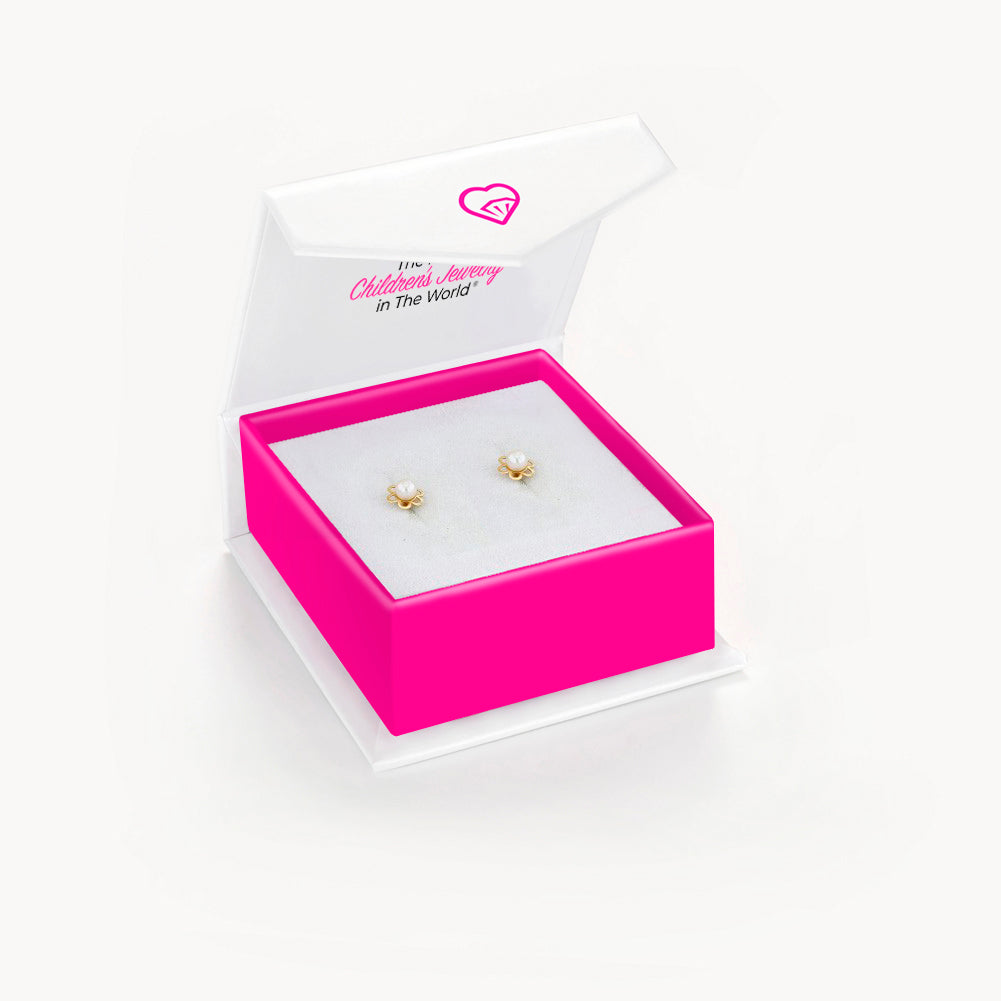 Pink Gemstone Flower Screw Back Stud Earrings | 14K Gold