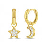 Star & Moon Dangle 9mm Kids / Children's / Girls Earrings Hoop/Huggie - 14k Gold Over Sterling Silver