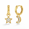 Star & Moon Dangle 9mm Kids / Children's / Girls Earrings Hoop/Huggie - 14k Gold Over Sterling Silver