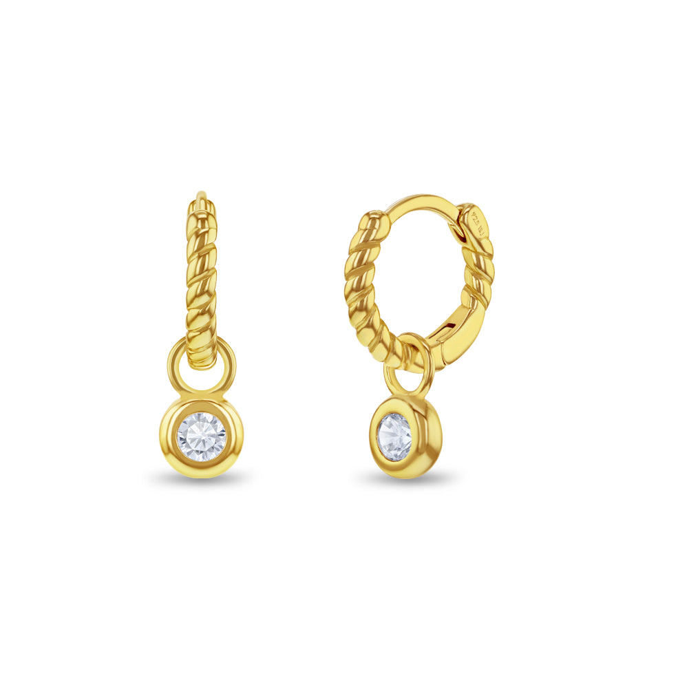 Rope Dangle 8mm Clear Kids / Children's / Girls Earrings Hoop/Huggie - 14k Gold Over Sterling Silver