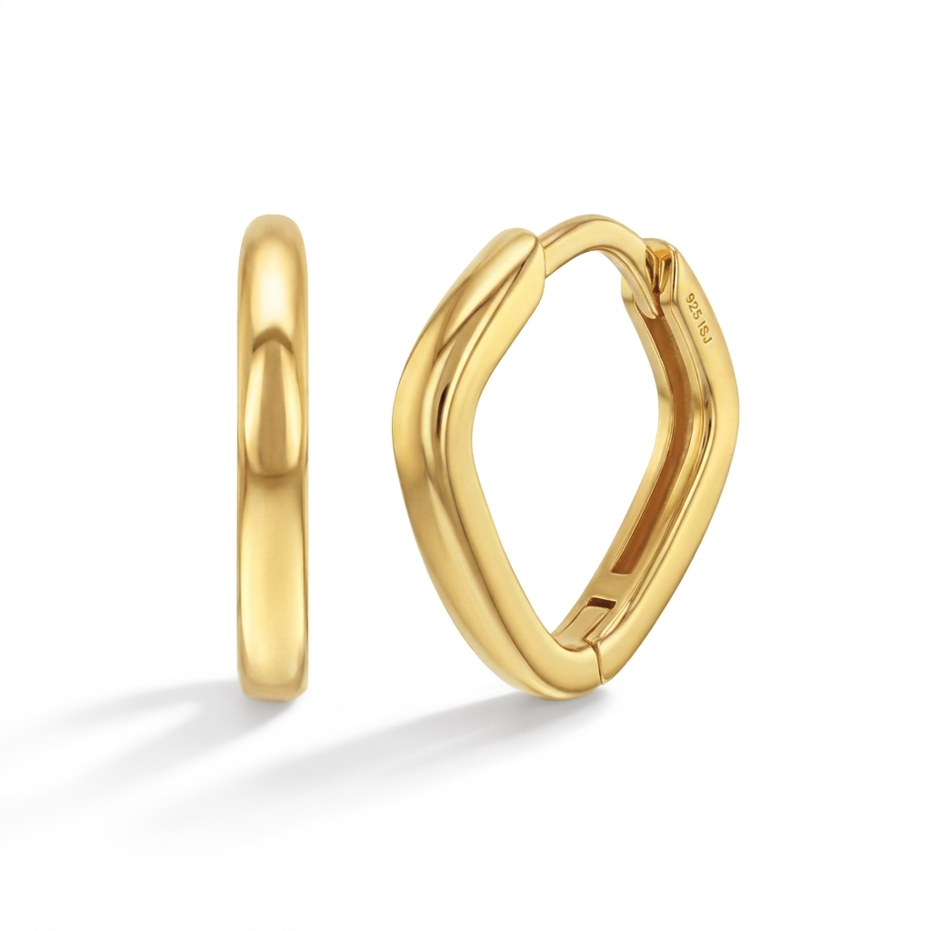 Angled 10mm Kids / Children's / Girls Earrings Hoop/Huggie - 14k Gold Over Sterling Silver