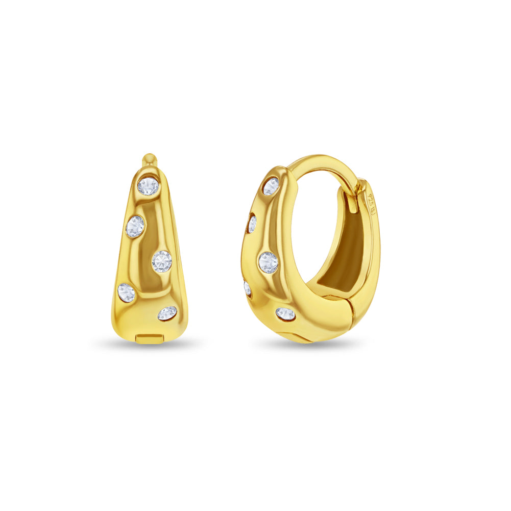 Chunky CZ 7mm Kids / Children's / Girls Earrings Hoop/Huggie - 14k Gold Over Sterling Silver