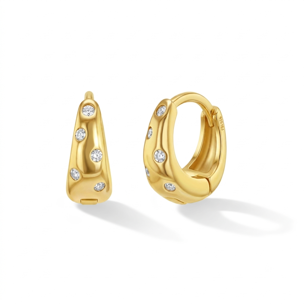 Chunky CZ 7mm Kids / Children's / Girls Earrings Hoop/Huggie - 14k Gold Over Sterling Silver