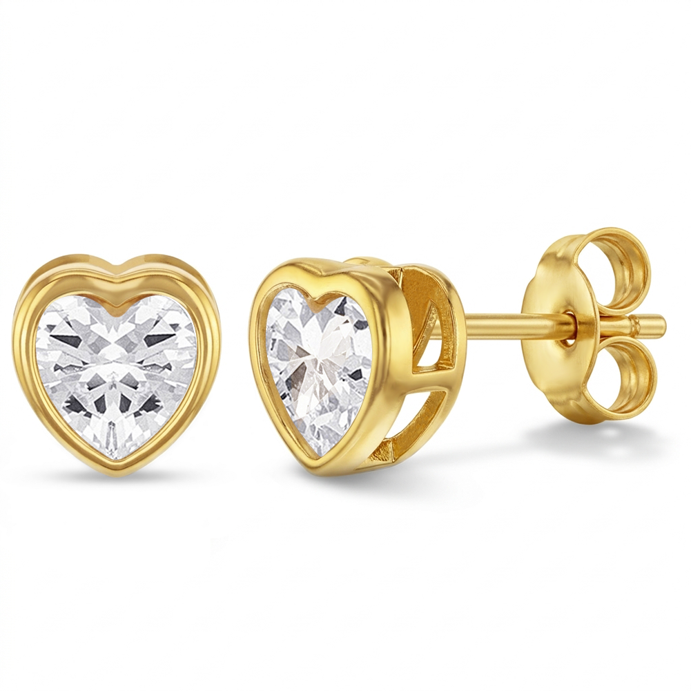 Heart Bezel Kids / Children's / Girls Earrings - 14k Gold Over Sterling Silver