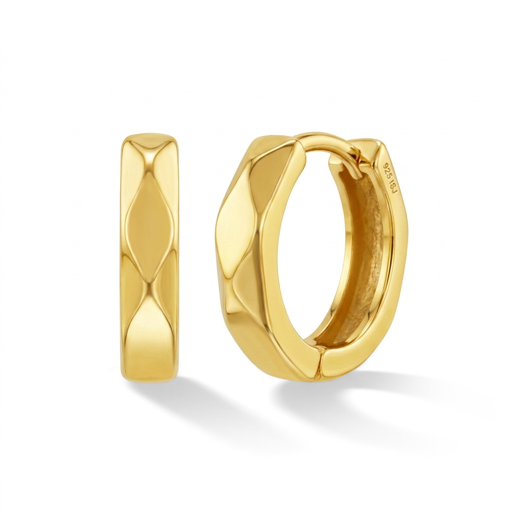 Hammered 10mm Kids / Children's / Girls Earrings Hoop/Huggie - 14k Gold Over Sterling Silver