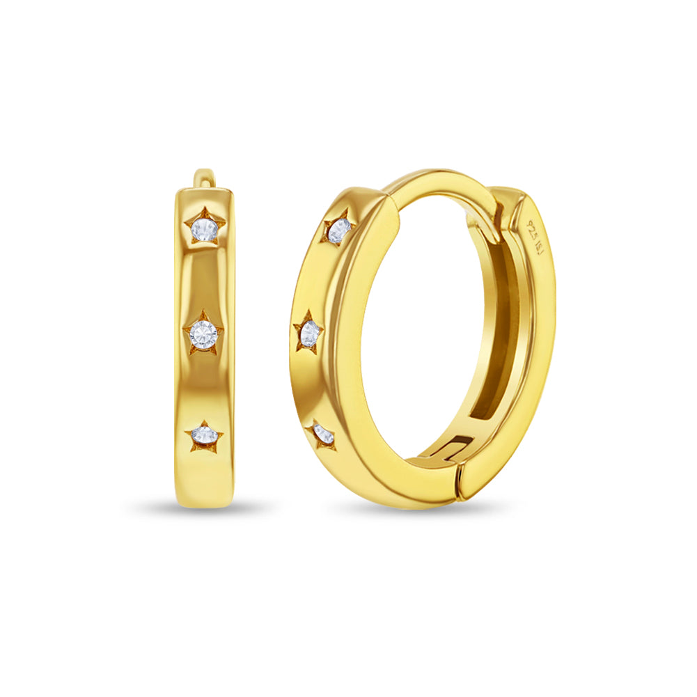 Star CZ 10mm Kids / Children's / Girls Earrings Hoop/Huggie - 14k Gold Over Sterling Silver