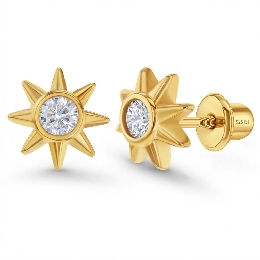 Ray of Sunshine Kids / Children's / Girls Earrings Screw Back - 14k Gold Over Sterling Silver