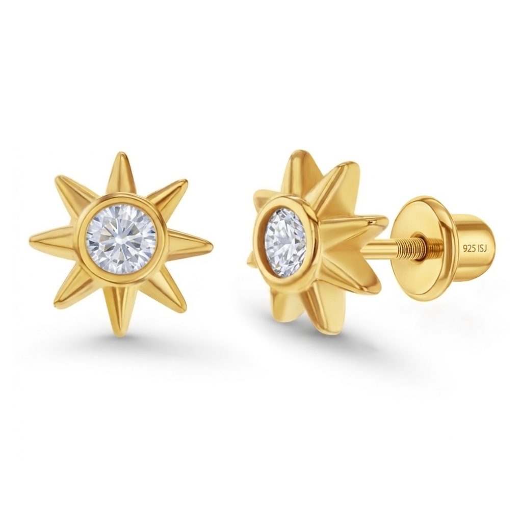 Ray of Sunshine Kids / Children's / Girls Earrings Screw Back - 14k Gold Over Sterling Silver