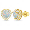 Opal CZ Heart Kids / Children's / Girls Earrings Screw Back - 14k Gold over Sterling Silver