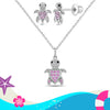925 Sterling Silver Pink Cubic Zirconia Turtle Necklace Jewelry Set For Children