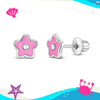 Groovy Enamel Flower Toddler / Kids Earrings Screw Back Enamel - Sterling Silver