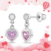 My First Dangle Hearts Children's / Girls Earrings Screw Back - Sterling Silver