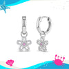 Groovy CZ Flower Dangle 9mm Kids / Children's Earrings Hoop/Huggie Safety Latch - Sterling Silver