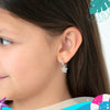 Groovy CZ Flower Dangle 9mm Kids / Children's Earrings Hoop/Huggie Safety Latch - Sterling Silver