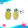Lucky Pineapple Punch Kids / Children's / Girls Earrings Screw Back - Sterling Silver