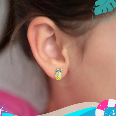 Lucky Pineapple Punch Kids / Children's / Girls Earrings Screw Back - Sterling Silver