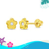 14k Gold Classic CZ Flower Baby / Toddler  Earrings Safety Screw Back