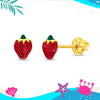 14k Gold Summer Strawberry Baby / Toddler Earrings Safety Screw Back Enamel