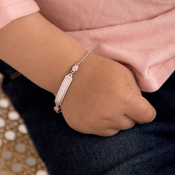 Pink CZ Tag ID Baby Bracelet