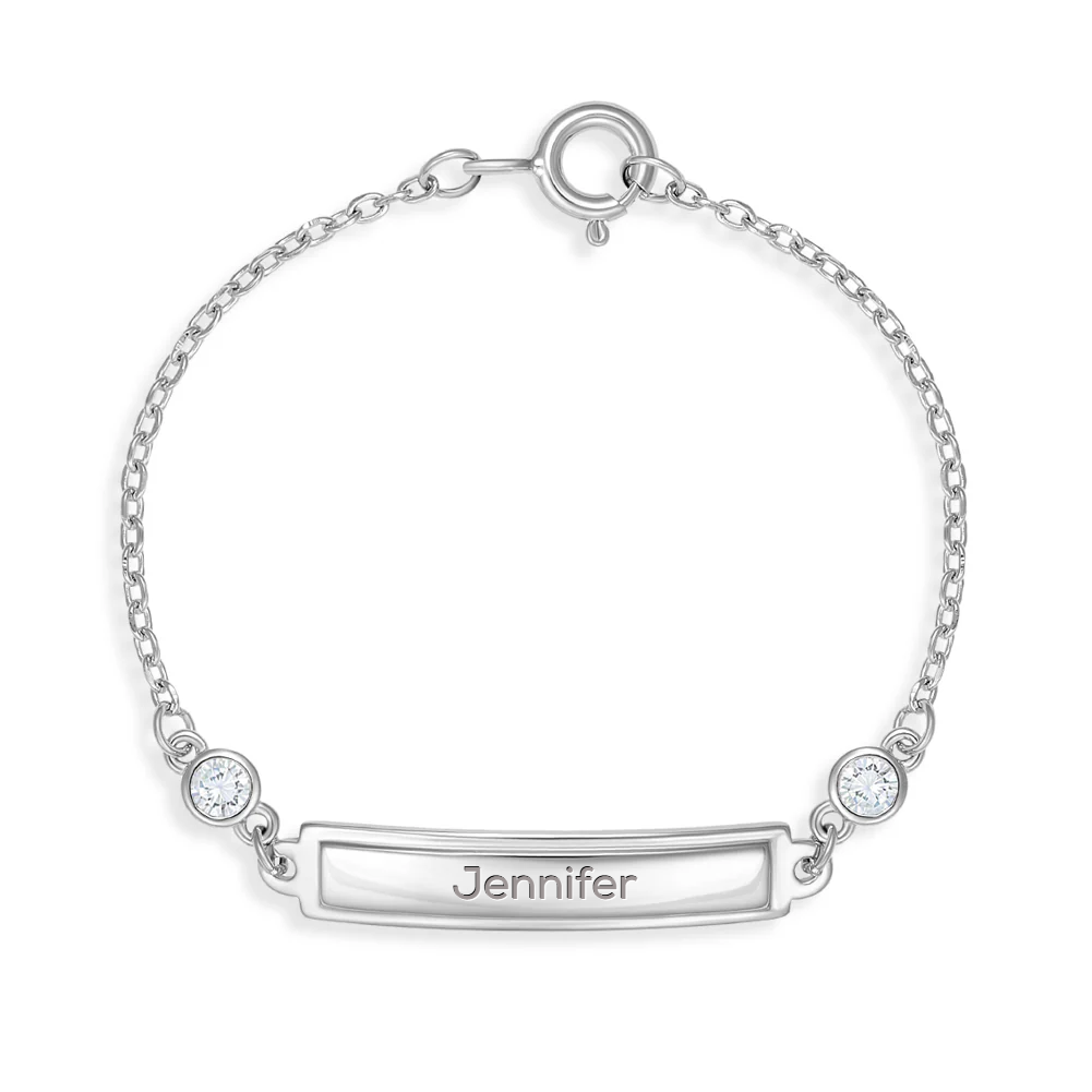 4.5 Cubic Zirconia Tag ID Baby / Toddler Bracelet Jeweled - Sterling Silver Clear CZ at in Season Jewelry 4.5 Cubic Zirconia Tag ID Baby / Toddler Bracelet Jeweled - Sterling Silver Clear CZ at in Season Jewelry