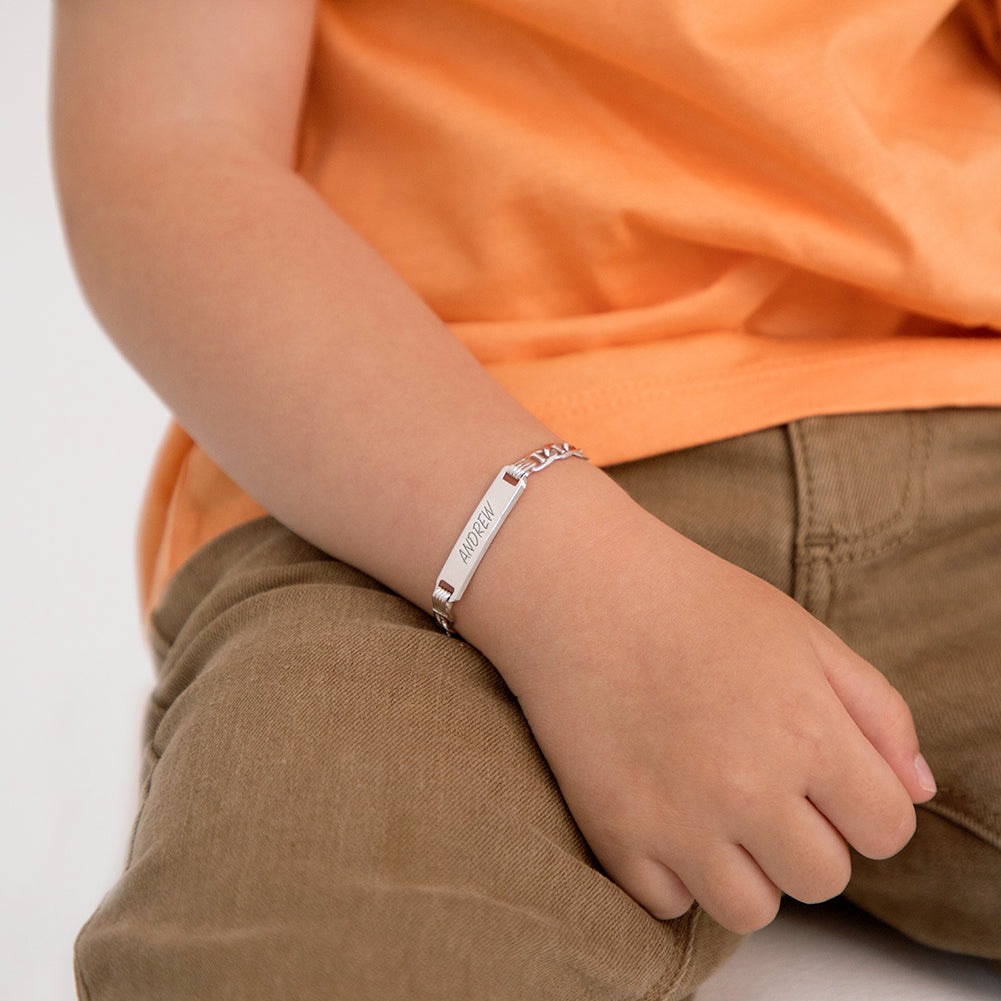 Baby Boy Wrist Bracelet 14k Gold Engravable ID Figaro Baby Toddler - Main Image