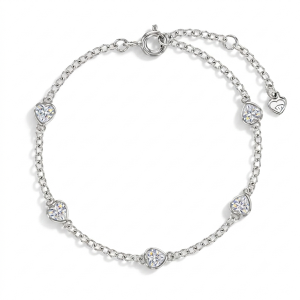 CZ Heart Station Girls Bracelet