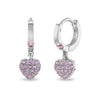 Pave Puffed Heart 8mm Kids / Children's / Girls Earrings Hoop/Huggie Safety Latch - Sterling Silver
