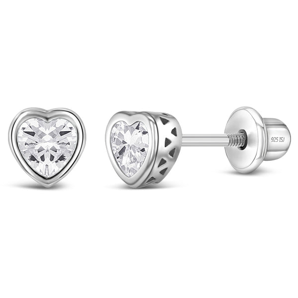 CZ Birthstone Heart Girls Earrings