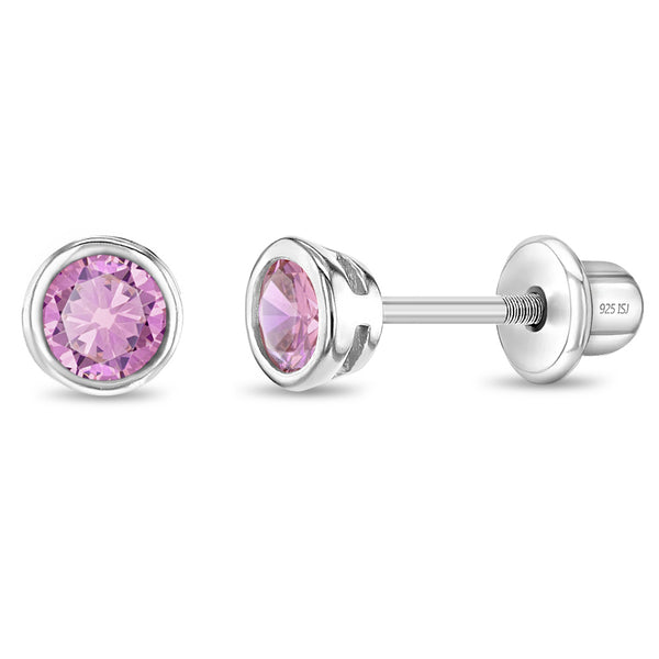 Bezel Set Solitaire Girl Earrings