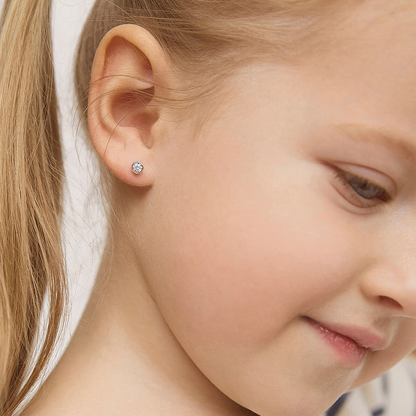 Bezel Set Solitaire Girl Earrings