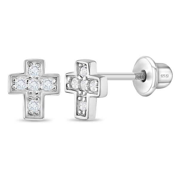 Tiny Classic CZ Cross Kids Earrings