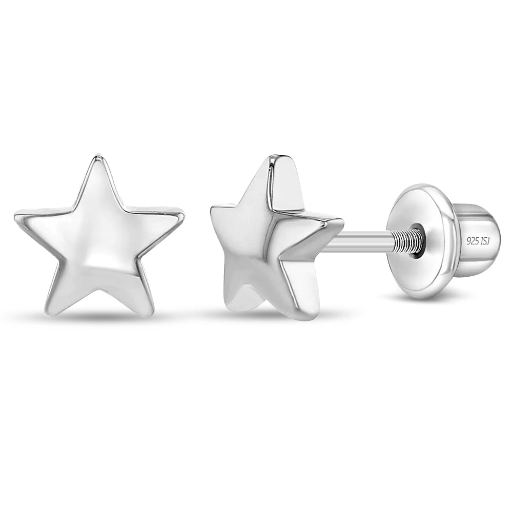 Classic Polished Star Baby / Toddler / Kids Earrings Screw Back Celestial - Sterling Silver