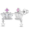 Crown & Star CZ Dangle Kids / Children's / Girls Earrings Screw Back - Sterling Silver