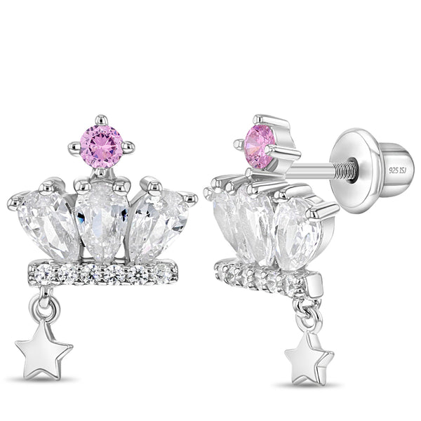 Crown & Star Dangle Girl Earrings