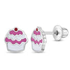 Yummy Enamel Cupcake Baby / Toddler / Kids Earrings Screw Back Enamel - Sterling Silver