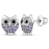Hoot CZ Owl Baby / Toddler / Kids Earrings Screw Back - Sterling Silver