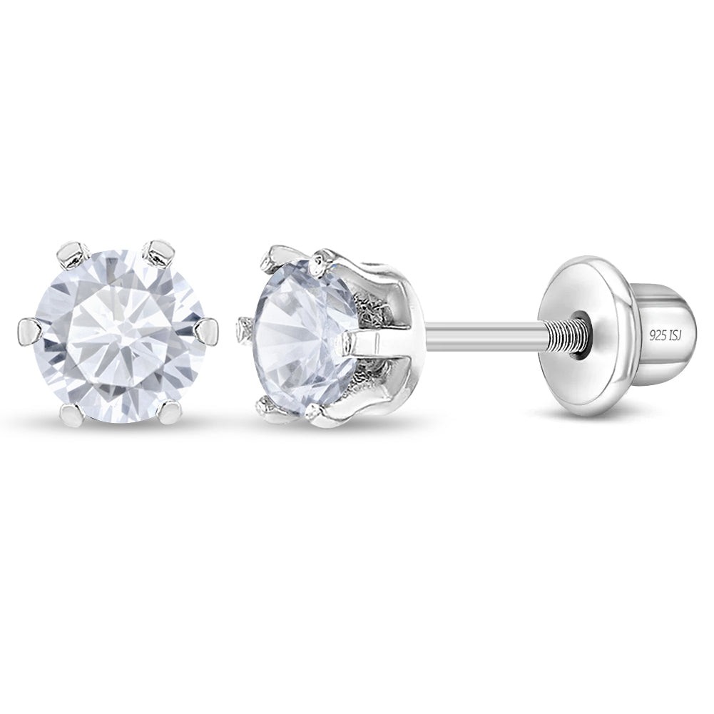 Prong Solitaire Kids Children's Girls Earrings Screw Back Ster