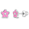 Groovy Enamel Flower Baby / Toddler / Kids Earrings Screw Back Enamel - Sterling Silver