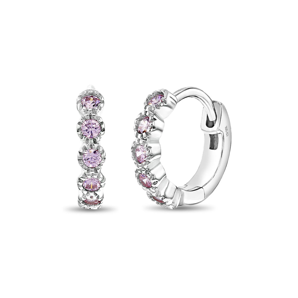 Flower Gems 9mm Baby / Toddler / Kids Earrings Hoop/Huggie Safety Latch - Sterling Silver